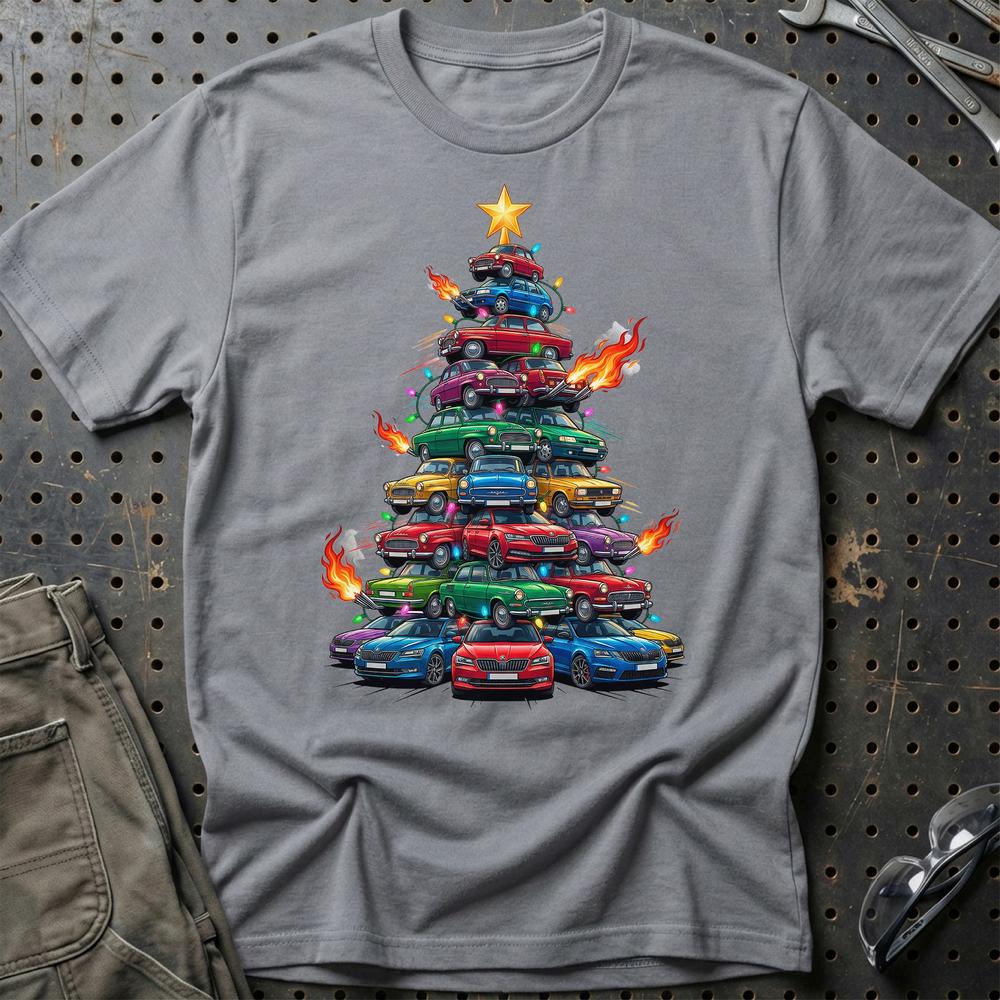 Skoda Juletræ Christmas Tree T-Shirt-Beklædning-Skoda-Grå Sport-S-Garage Culture Shop- garage - man cave - merchandise