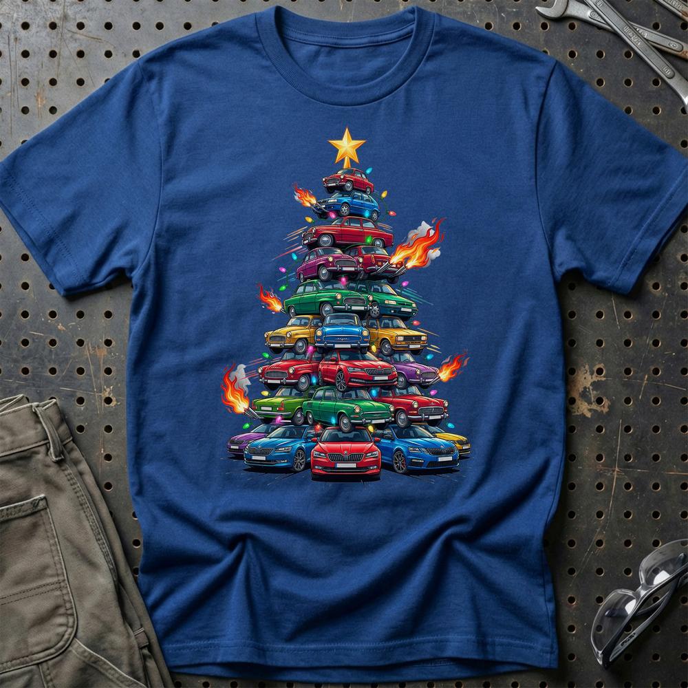 Skoda Juletræ Christmas Tree T-Shirt-Beklædning-Skoda-Blå Royal-S-Garage Culture Shop- garage - man cave - merchandise