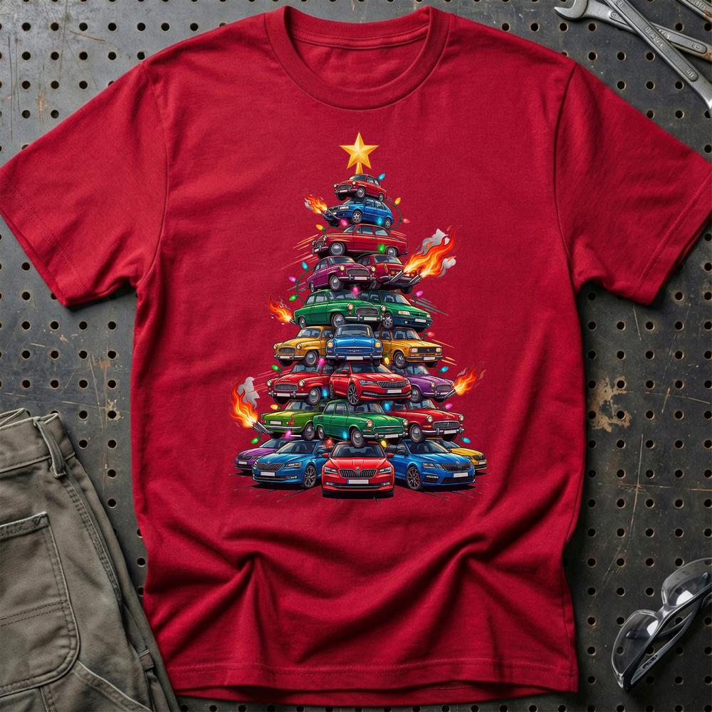 Skoda Juletræ Christmas Tree T-Shirt-Beklædning-Skoda-Rød-S-Garage Culture Shop- garage - man cave - merchandise