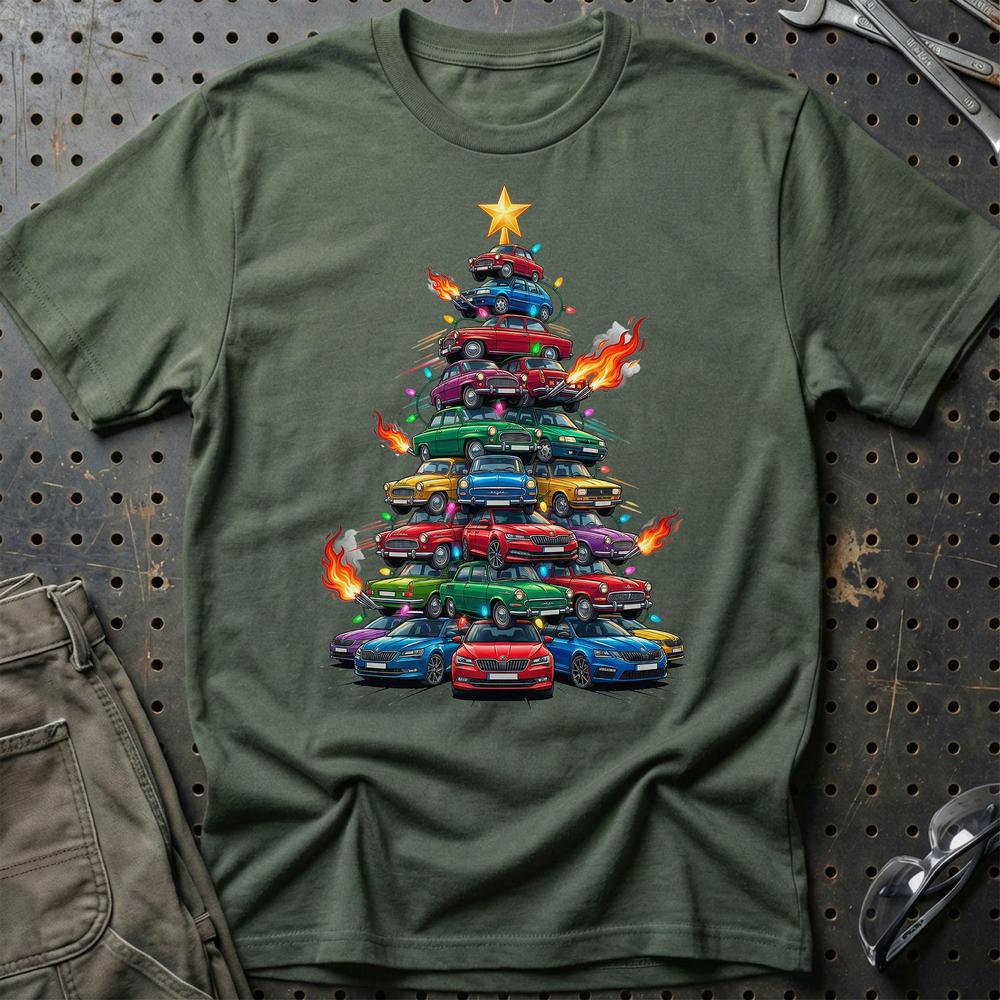Skoda Juletræ Christmas Tree T-Shirt-Beklædning-Skoda-Grøn Militær-S-Garage Culture Shop- garage - man cave - merchandise