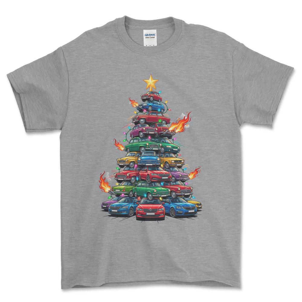 Skoda Juletræ Christmas Tree - Unisex T-Shirt-Beklædning-Skoda-Grå Sport-S-Forside-Garage Culture Shop- garage - man cave - merchandise
