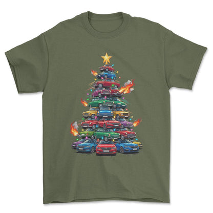 Skoda Juletræ Christmas Tree - Unisex T-Shirt-Beklædning-Skoda-Grøn Militær-S-Forside-Garage Culture Shop- garage - man cave - merchandise