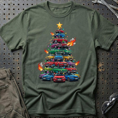 Skoda Juletræ Christmas Tree - Unisex T-Shirt-Beklædning-Skoda-Grøn Militær-S-Garage Culture Shop- garage - man cave - merchandise