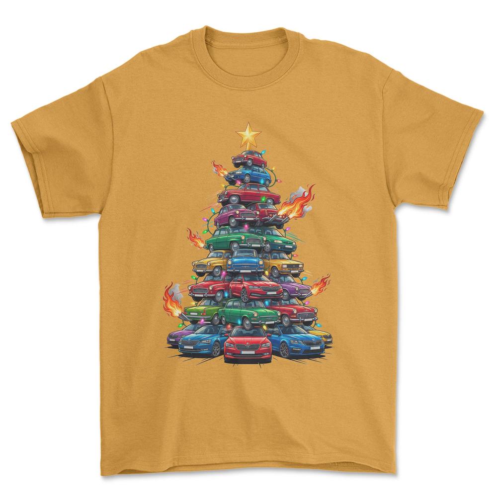 Skoda Juletræ Christmas Tree - Unisex T-Shirt-Beklædning-Skoda-Guld-S-Forside-Garage Culture Shop- garage - man cave - merchandise
