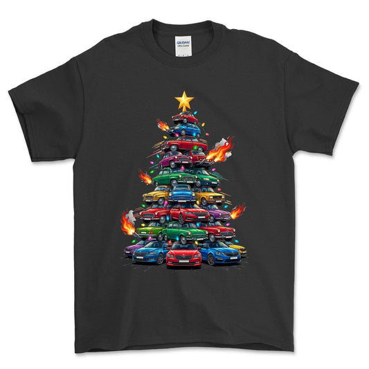 Skoda Juletræ Christmas Tree - Unisex T-Shirt-Beklædning-Skoda-Sort-S-Forside-Garage Culture Shop- garage - man cave - merchandise
