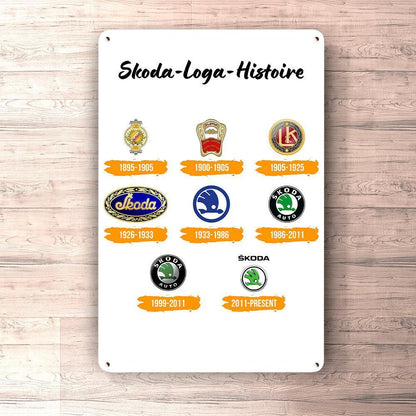 Skoda Logo Histoire Skilte, Musemåtte, Dørmåtte , Plakat-Skilte-Skoda-Garage Culture Shop- garage - man cave - merchandise