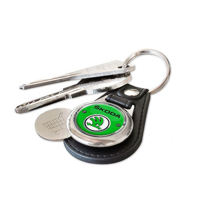 Skoda - Nøglering med Indkøbsvognsmønt – Metal & Kunstlæder-Nøglering-Skoda-Garage Culture Shop- garage - man cave - merchandise