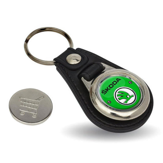 Skoda - Nøglering med Indkøbsvognsmønt – Metal & Kunstlæder-Nøglering-Skoda-Garage Culture Shop- garage - man cave - merchandise