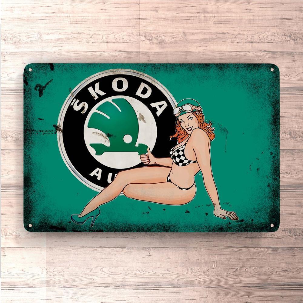 Škoda Pin-Up Vintage Skilte, Musemåtte, Dørmåtte-Skilte-Skoda-Garage Culture Shop- garage - man cave - merchandise
