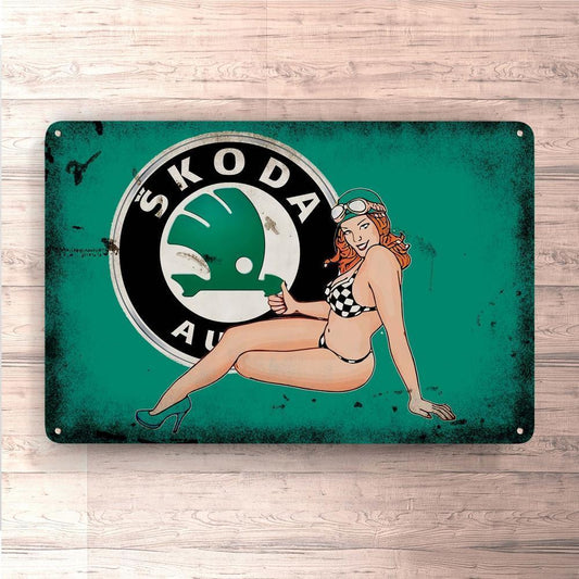 Škoda Pin-Up Vintage Skilte, Musemåtte, Dørmåtte-Skilte-Skoda-Garage Culture Shop- garage - man cave - merchandise