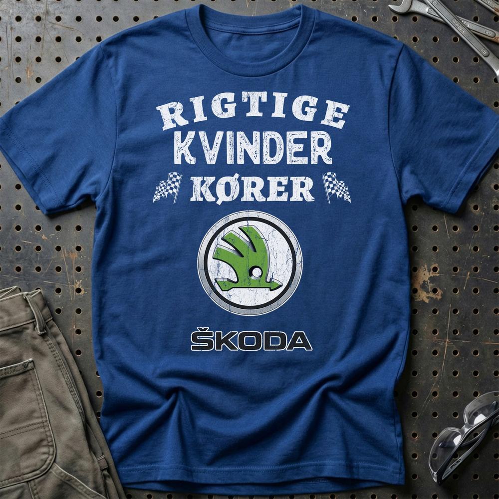 Skoda Rigtige Kvinder Kører T-Shirt-Beklædning-Skoda-Blå Royal-S-Garage Culture Shop- garage - man cave - merchandise
