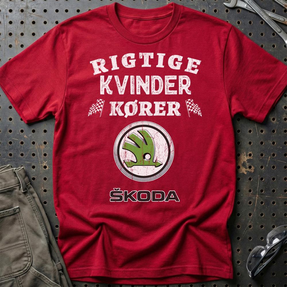 Skoda Rigtige Kvinder Kører T-Shirt-Beklædning-Skoda-Rød-S-Garage Culture Shop- garage - man cave - merchandise