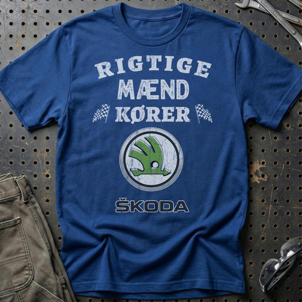 Skoda Rigtige Mænd Kører T-Shirt-Beklædning-Skoda-Blå Royal-S-Garage Culture Shop- garage - man cave - merchandise