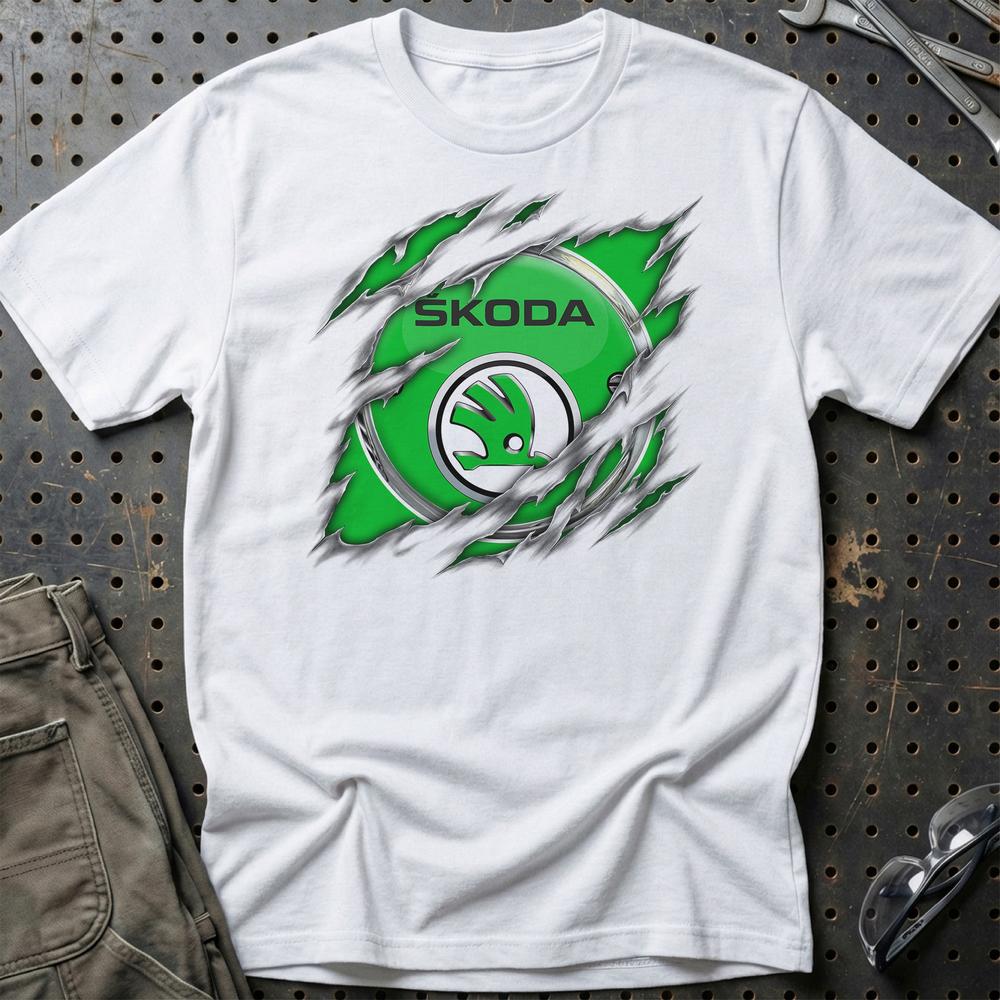 Skoda Ripped T-Shirt-Beklædning-Skoda-Hvid-S-Garage Culture Shop- garage - man cave - merchandise