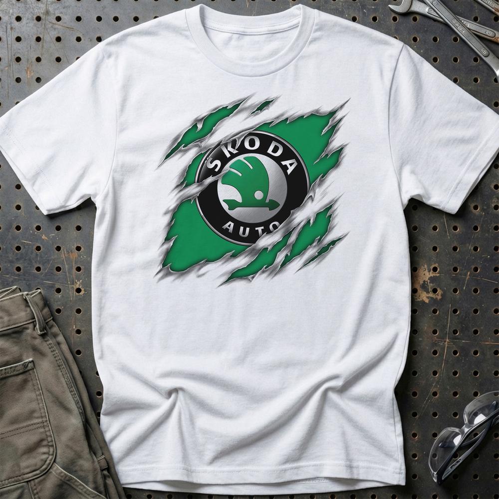 Skoda Ripped T-Shirt-Beklædning-Skoda-Hvid-S-Garage Culture Shop- garage - man cave - merchandise