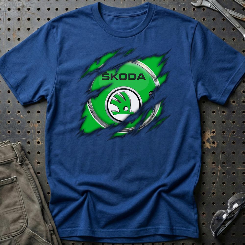 Skoda Ripped T-Shirt-Beklædning-Skoda-Blå Royal-S-Garage Culture Shop- garage - man cave - merchandise