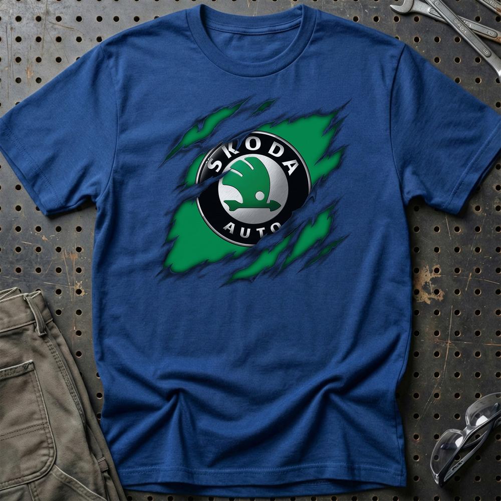 Skoda Ripped T-Shirt-Beklædning-Skoda-Blå Royal-S-Garage Culture Shop- garage - man cave - merchandise