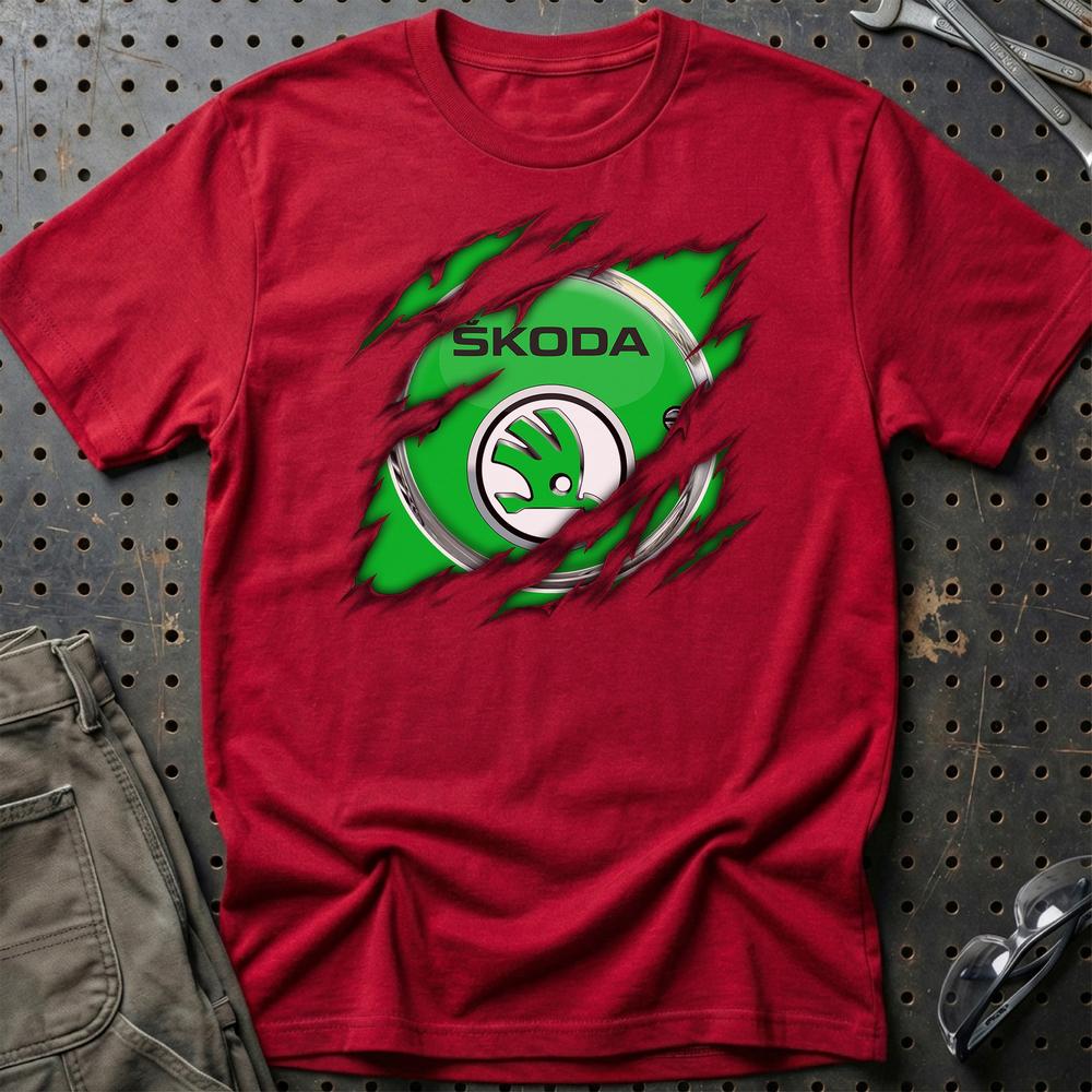 Skoda Ripped T-Shirt-Beklædning-Skoda-Rød-S-Garage Culture Shop- garage - man cave - merchandise