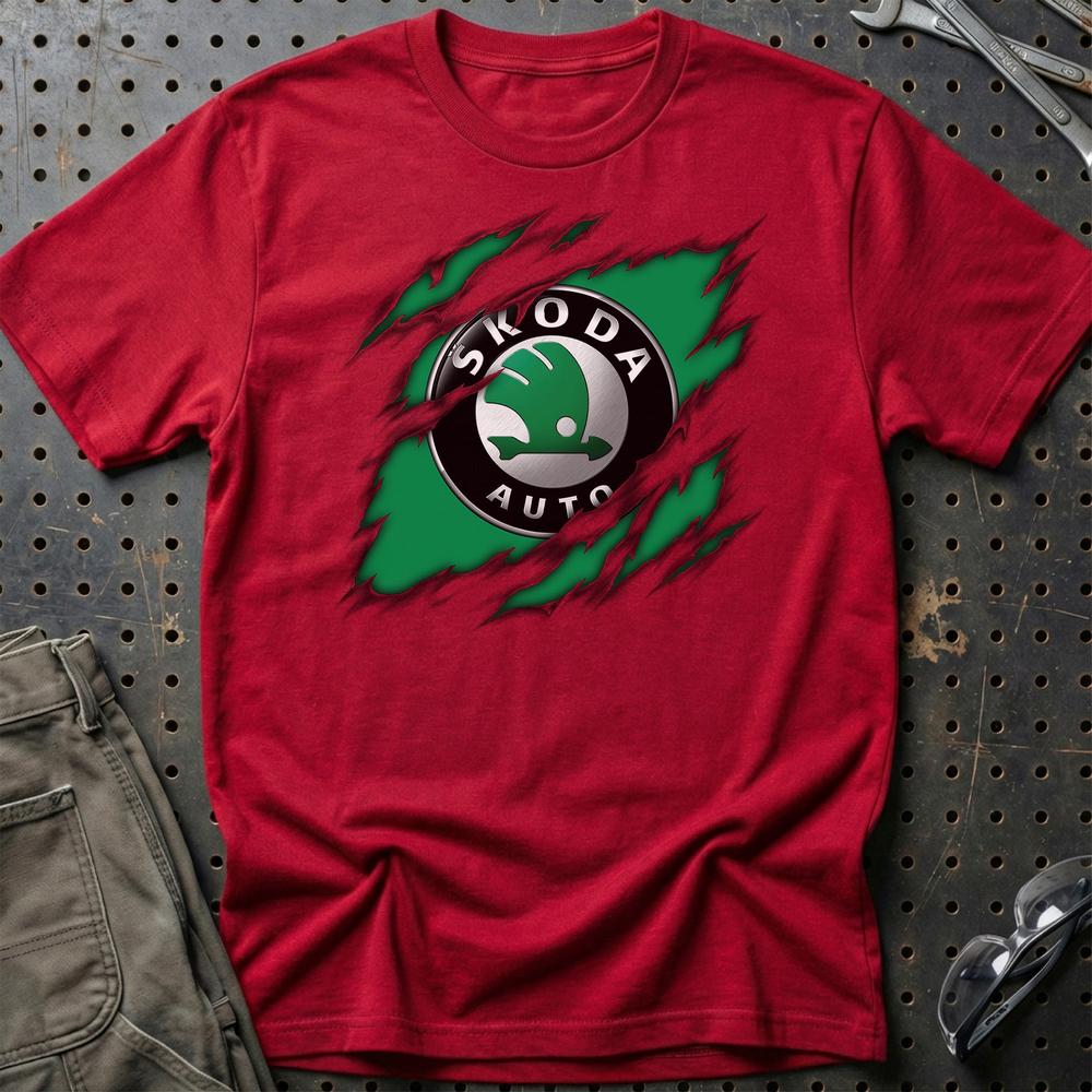 Skoda Ripped T-Shirt-Beklædning-Skoda-Rød-S-Garage Culture Shop- garage - man cave - merchandise