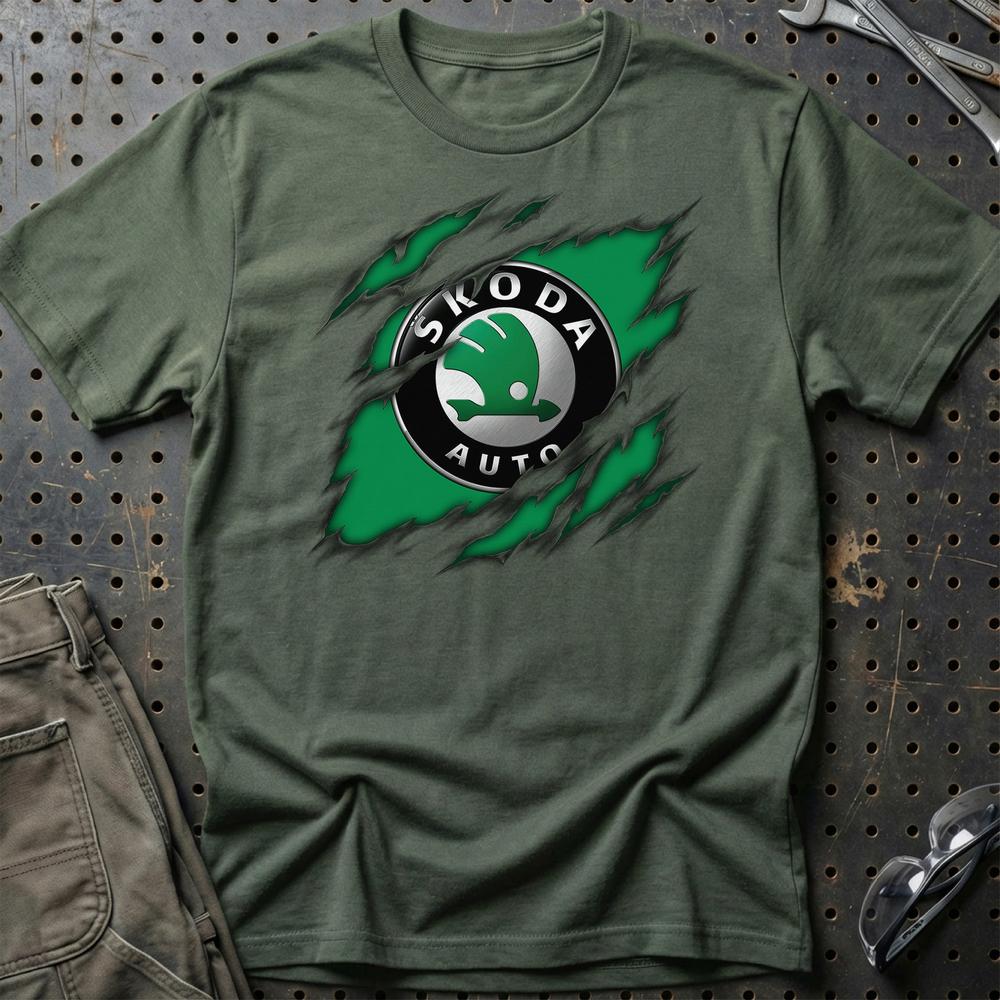 Skoda Ripped T-Shirt-Beklædning-Skoda-Grøn Militær-S-Garage Culture Shop- garage - man cave - merchandise
