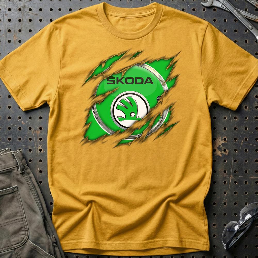 Skoda Ripped T-Shirt-Beklædning-Skoda-Guld-S-Garage Culture Shop- garage - man cave - merchandise