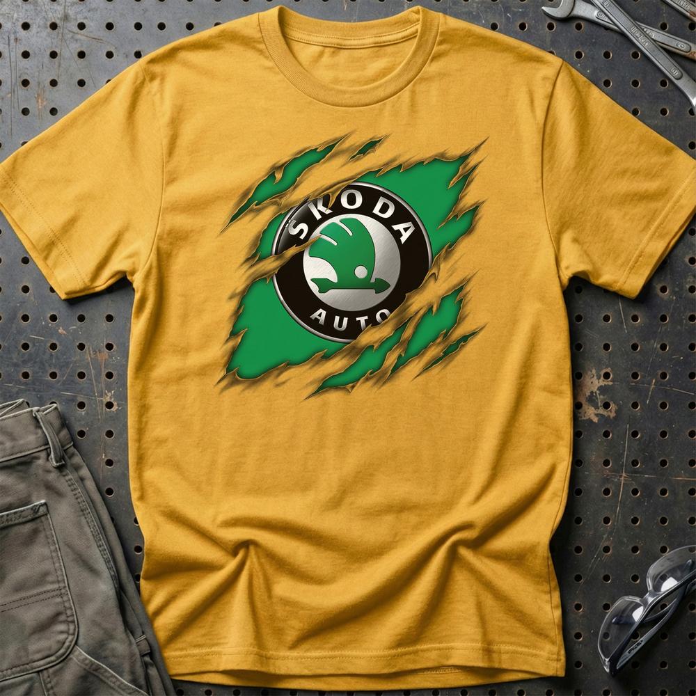 Skoda Ripped T-Shirt-Beklædning-Skoda-Guld-S-Garage Culture Shop- garage - man cave - merchandise