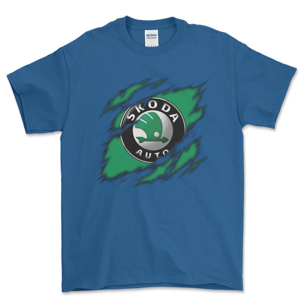 Skoda Ripped Unisex T-Shirt , Bomuld-Beklædning-Skoda-Blå Royal-S-Forside-Garage Culture Shop- garage - man cave - merchandise