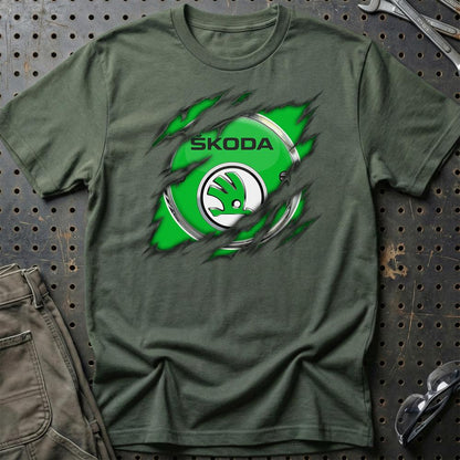Skoda Ripped Unisex T-Shirt , Bomuld-Beklædning-Skoda-Grøn Militær-S-Garage Culture Shop- garage - man cave - merchandise