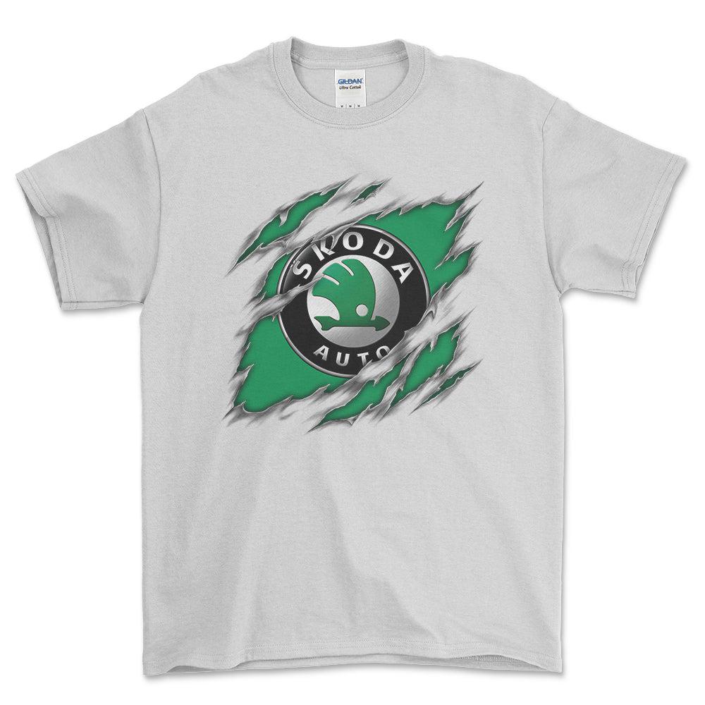 Skoda Ripped Unisex T-Shirt , Bomuld-Beklædning-Skoda-Hvid-S-Forside-Garage Culture Shop- garage - man cave - merchandise