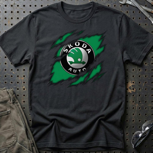 Skoda Ripped Unisex T-Shirt , Bomuld-Beklædning-Skoda-Sort-S-Garage Culture Shop- garage - man cave - merchandise