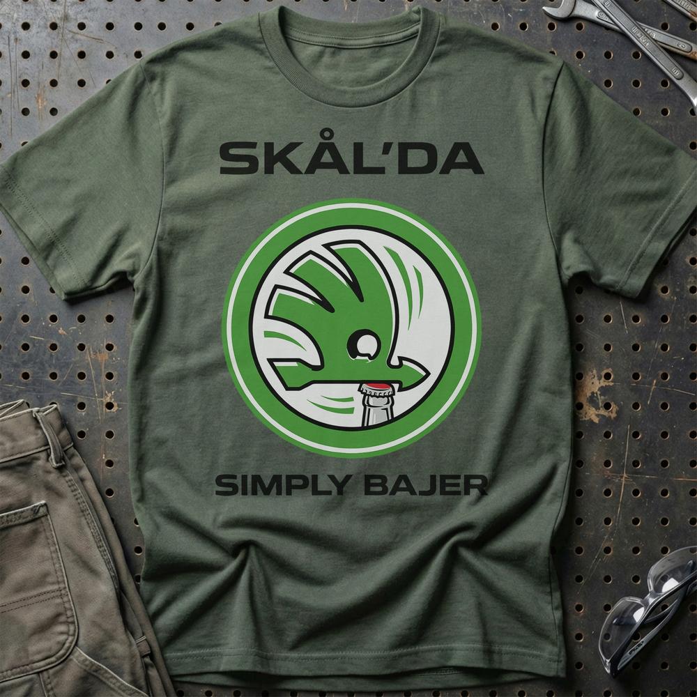 Skoda Skål’da Simply Bajer - Unisex T-Shirt-Beklædning-Skoda-Grøn Militær-S-Garage Culture Shop- garage - man cave - merchandise