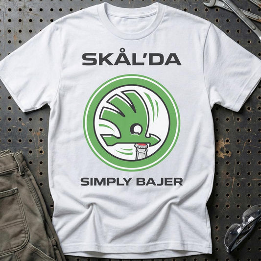 Skoda Skål’da Simply Bajer - Unisex T-Shirt-Beklædning-Skoda-Hvid-S-Garage Culture Shop- garage - man cave - merchandise