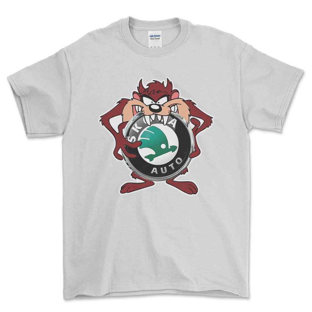 Skoda TAZ Unisex T-Shirt , Bomuld-Beklædning-Skoda-Hvid-S-Forside-Garage Culture Shop- garage - man cave - merchandise