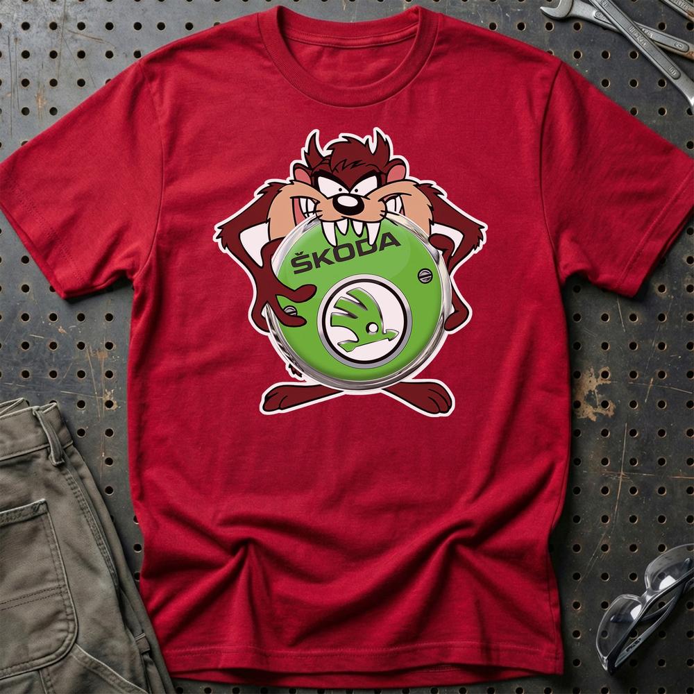 Skoda TAZ Unisex T-Shirt , Bomuld-Beklædning-Skoda-Rød-S-Garage Culture Shop- garage - man cave - merchandise
