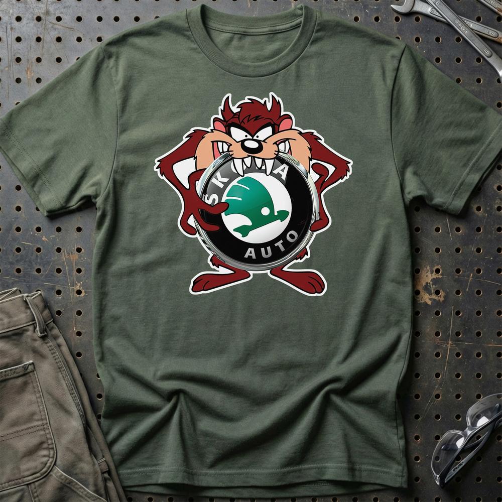Skoda TAZ Unisex T-Shirt , Bomuld-Beklædning-Skoda-Grøn Militær-S-Garage Culture Shop- garage - man cave - merchandise