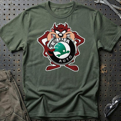 Skoda TAZ Unisex T-Shirt , Bomuld-Beklædning-Skoda-Grøn Militær-S-Garage Culture Shop- garage - man cave - merchandise