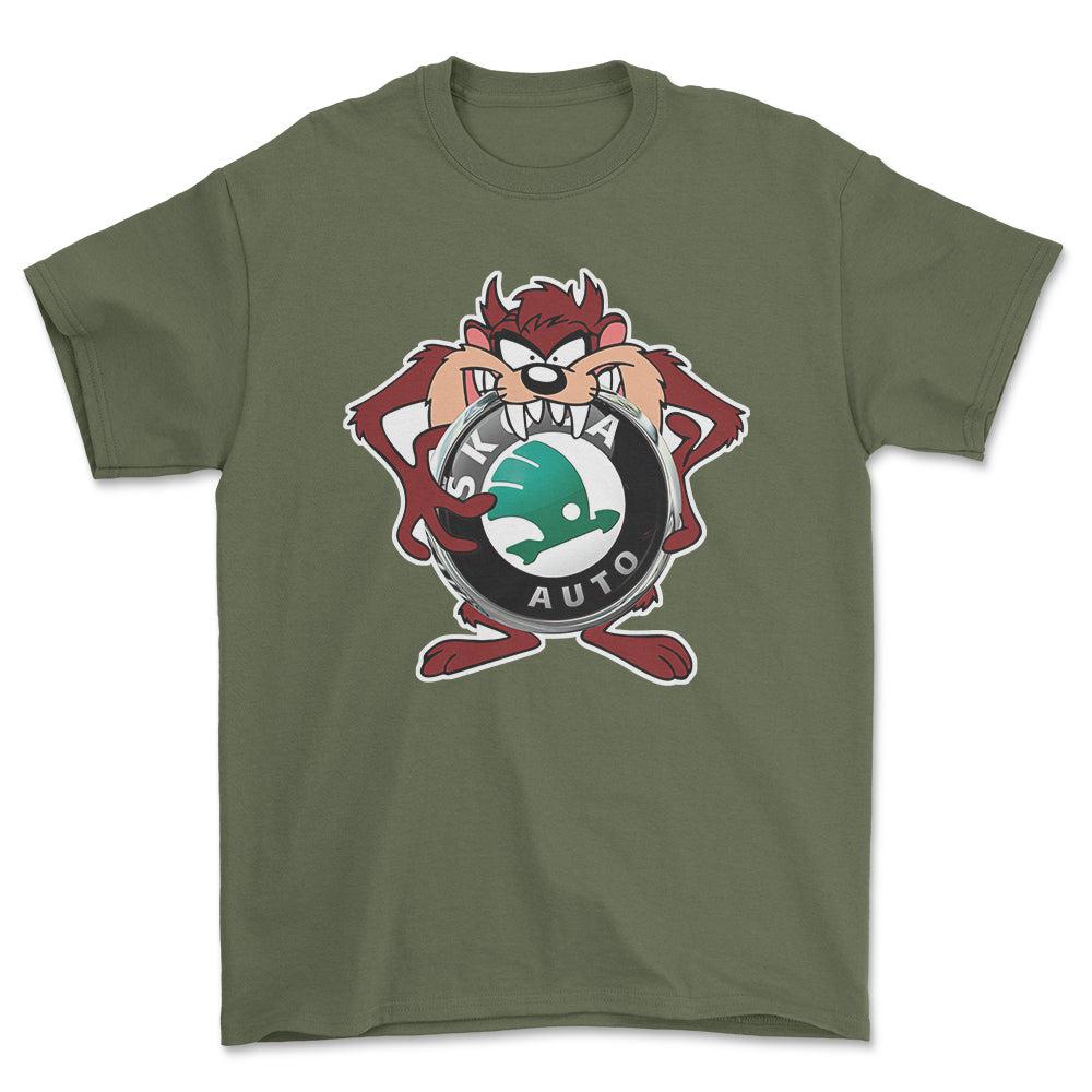Skoda TAZ Unisex T-Shirt , Bomuld-Beklædning-Skoda-Grøn Militær-S-Forside-Garage Culture Shop- garage - man cave - merchandise