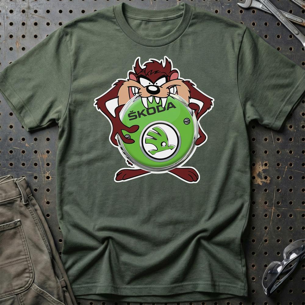 Skoda TAZ Unisex T-Shirt , Bomuld-Beklædning-Skoda-Grøn Militær-S-Garage Culture Shop- garage - man cave - merchandise