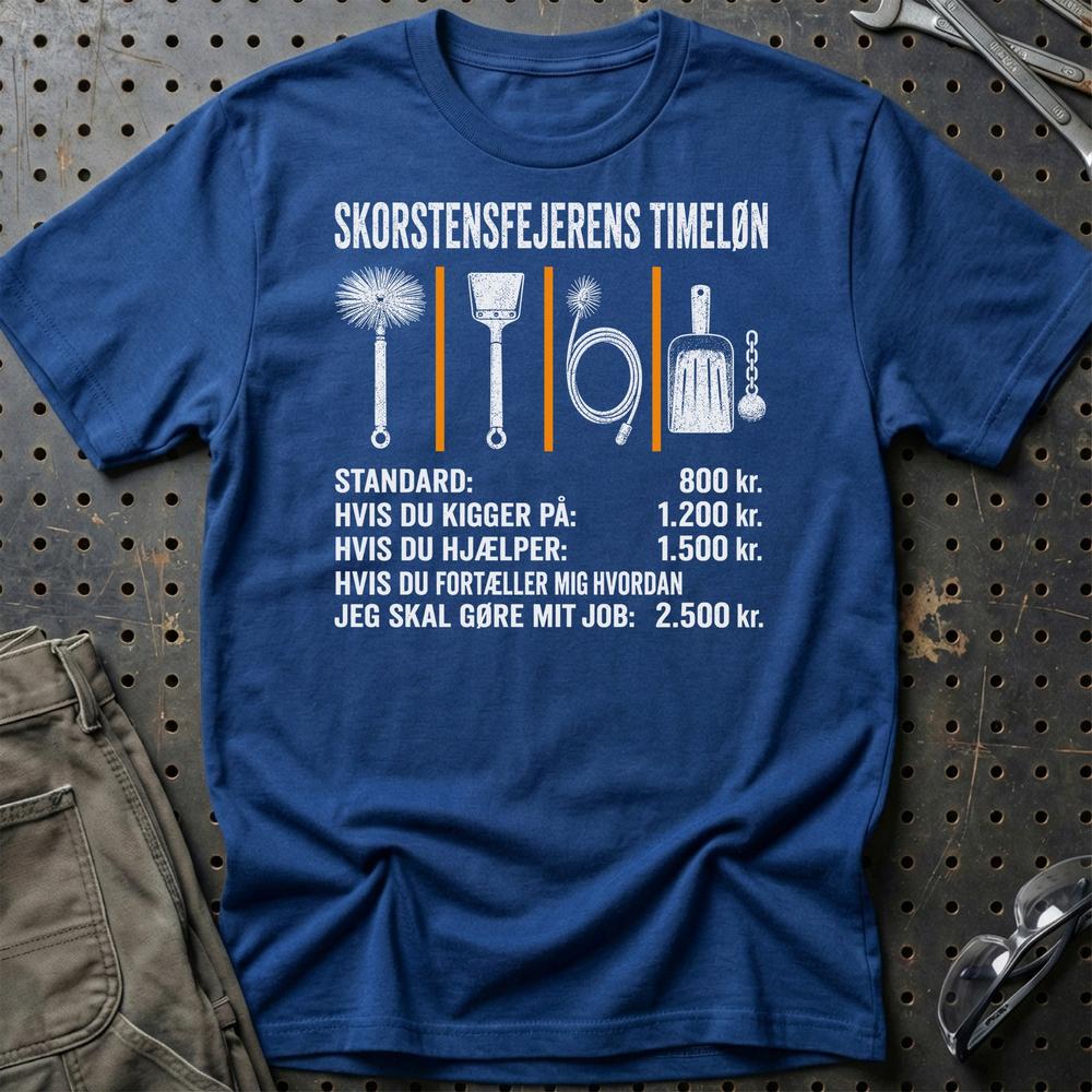 Skorstensfejeren Timeløn - Unisex T-Shirt , Bomuld-Beklædning-Garage Culture-Blå Royal-S-Garage Culture Shop- garage - man cave - merchandise