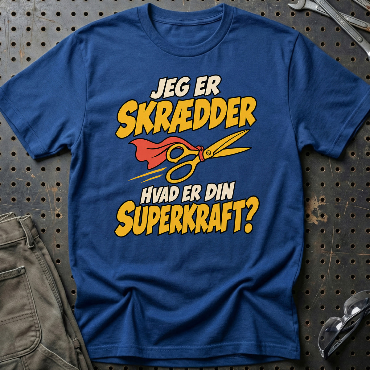 
Skrædder – Hvad er din superkraft? – Unisex T-Shirt – Blå Royal