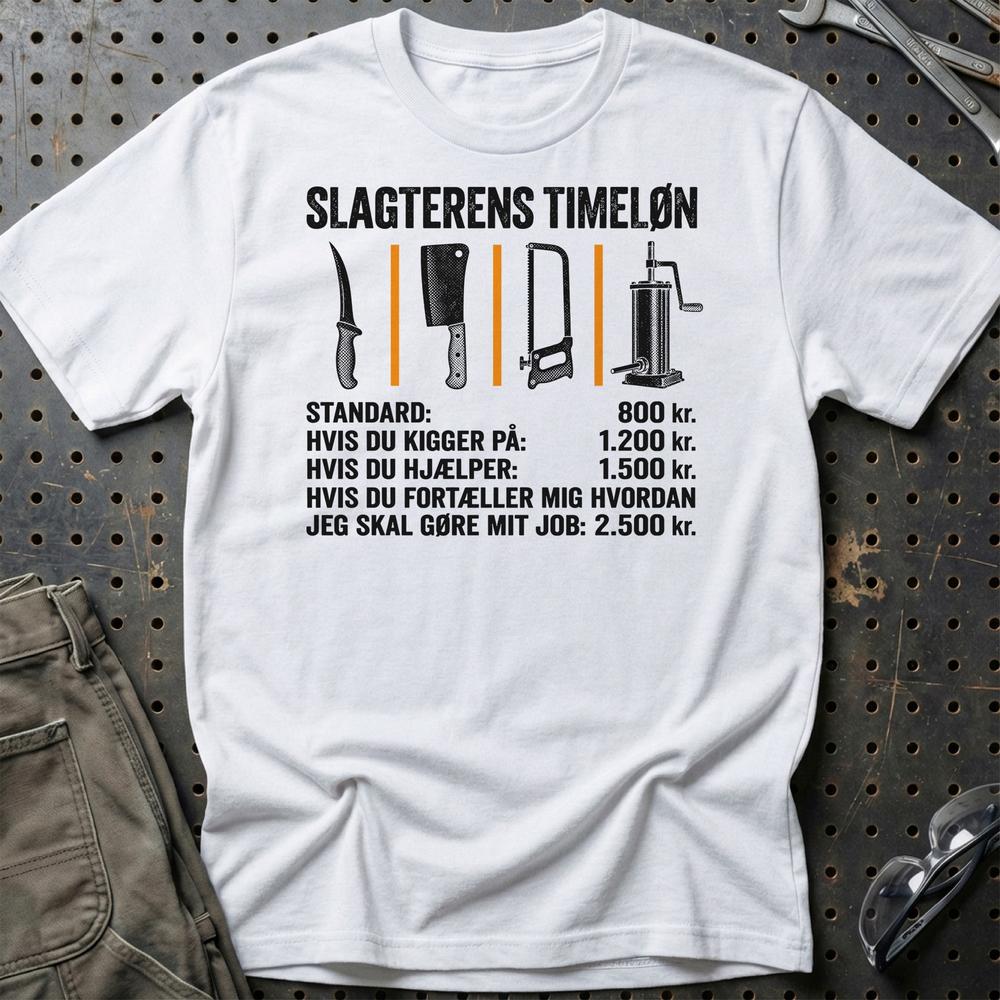 Slagterens Timeløn T-Shirt-Beklædning-Garage Culture-Hvid-S-Garage Culture Shop- garage - man cave - merchandise