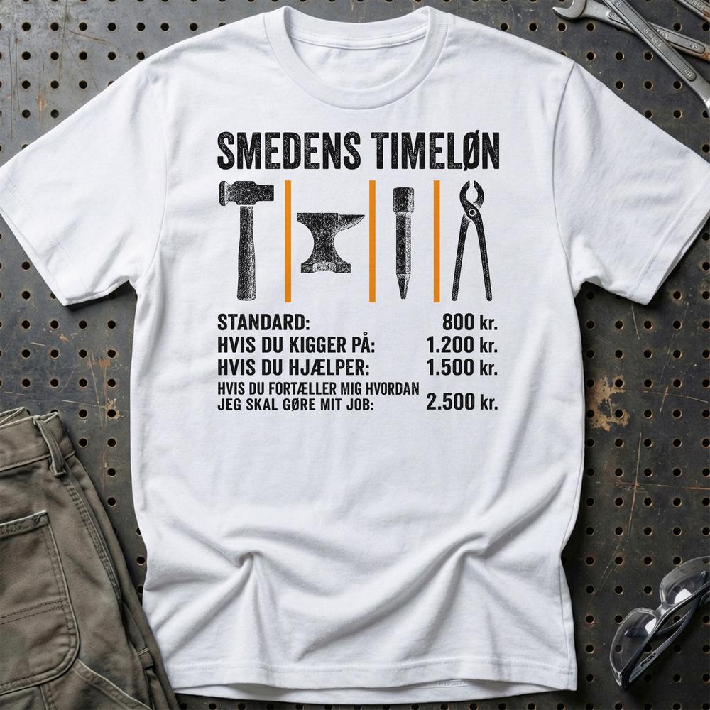 Smedens Timeløn - Unisex T-Shirt , Bomuld-Beklædning-Garage Culture-Hvid-S-Garage Culture Shop- garage - man cave - merchandise