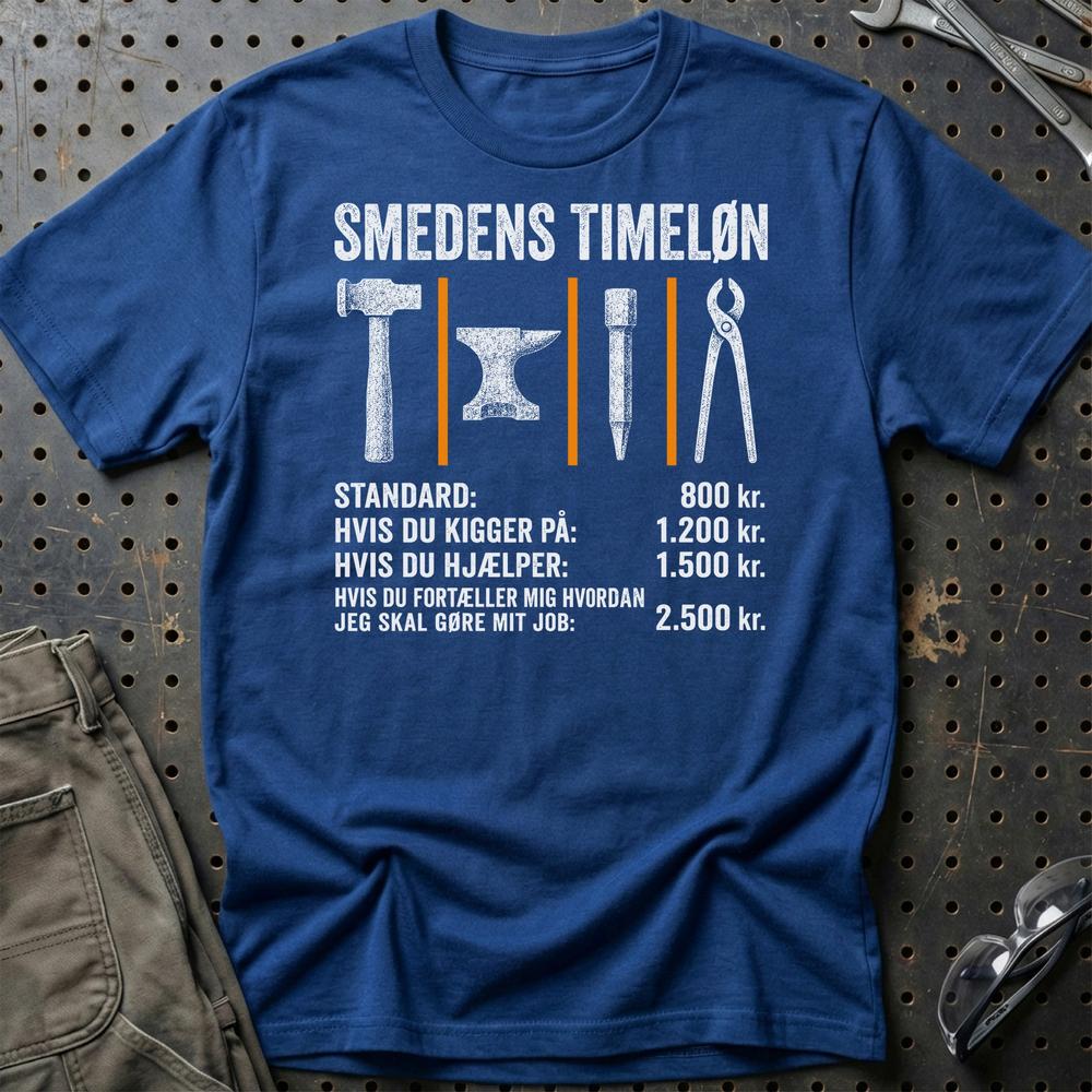 Smedens Timeløn - Unisex T-Shirt , Bomuld-Beklædning-Garage Culture-Blå Royal-S-Garage Culture Shop- garage - man cave - merchandise