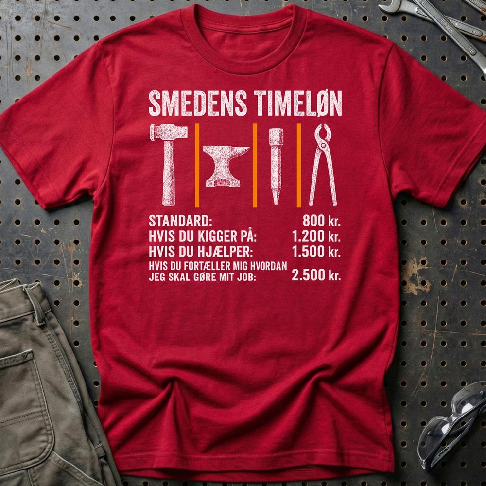 Smedens Timeløn - Unisex T-Shirt , Bomuld-Beklædning-Garage Culture-Rød-S-Garage Culture Shop- garage - man cave - merchandise