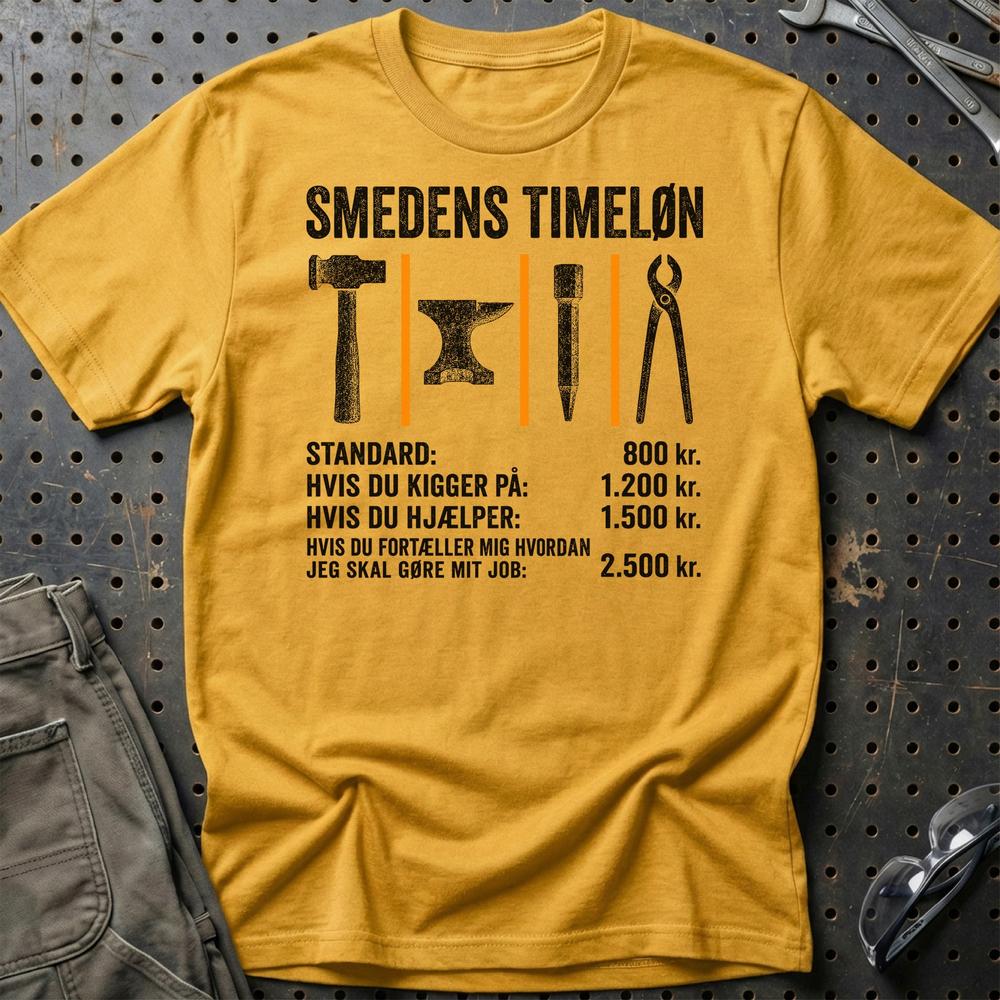 Smedens Timeløn - Unisex T-Shirt , Bomuld-Beklædning-Garage Culture-Guld-S-Garage Culture Shop- garage - man cave - merchandise