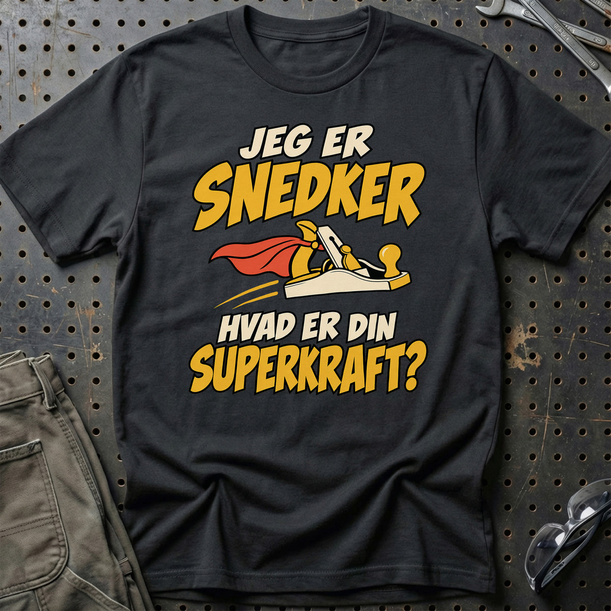 
Snedker – Hvad er din superkraft? – Unisex T-Shirt – Sort