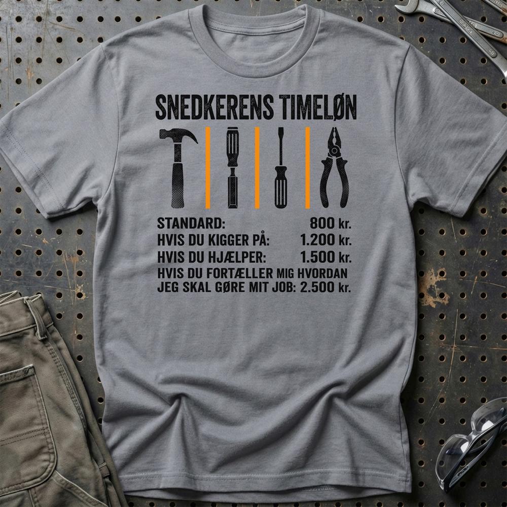 Snedkerens Timeløn - Unisex T-Shirt , Bomuld-Beklædning-Garage Culture-Grå Sport-S-Garage Culture Shop- garage - man cave - merchandise