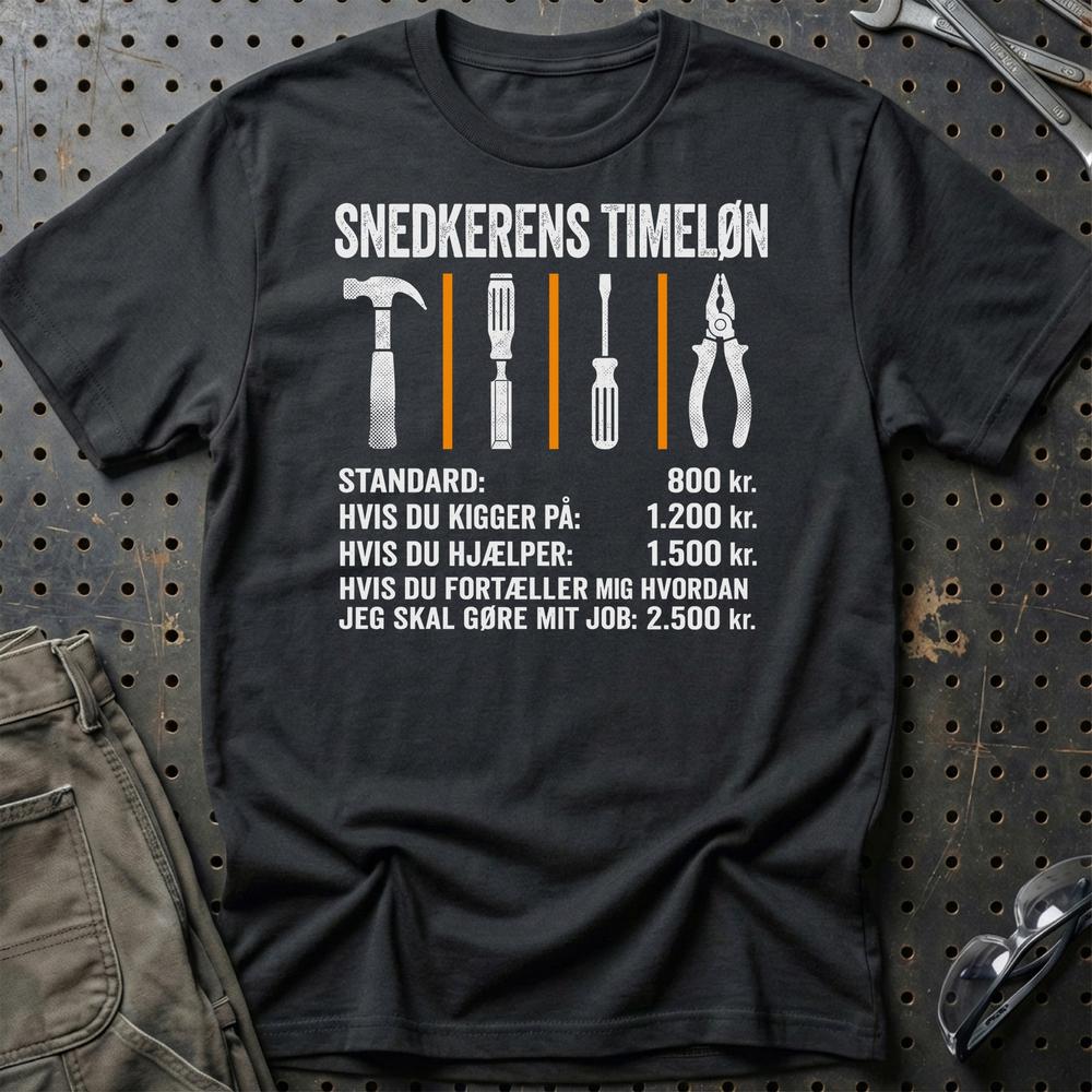Snedkerens Timeløn - Unisex T-Shirt , Bomuld-Beklædning-Garage Culture-Sort-S-Garage Culture Shop- garage - man cave - merchandise
