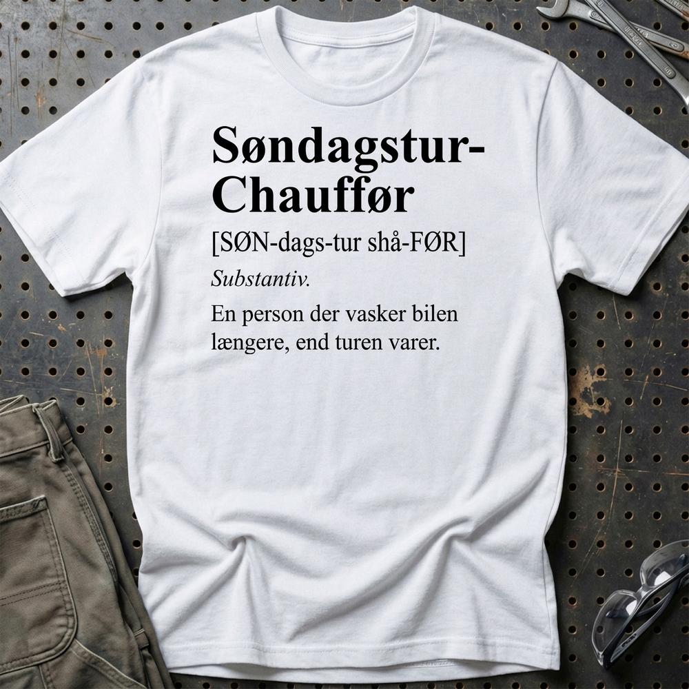 Søndagstur-Chauffør T-Shirt-Beklædning-Garage Culture-Hvid-S-Garage Culture Shop- garage - man cave - merchandise