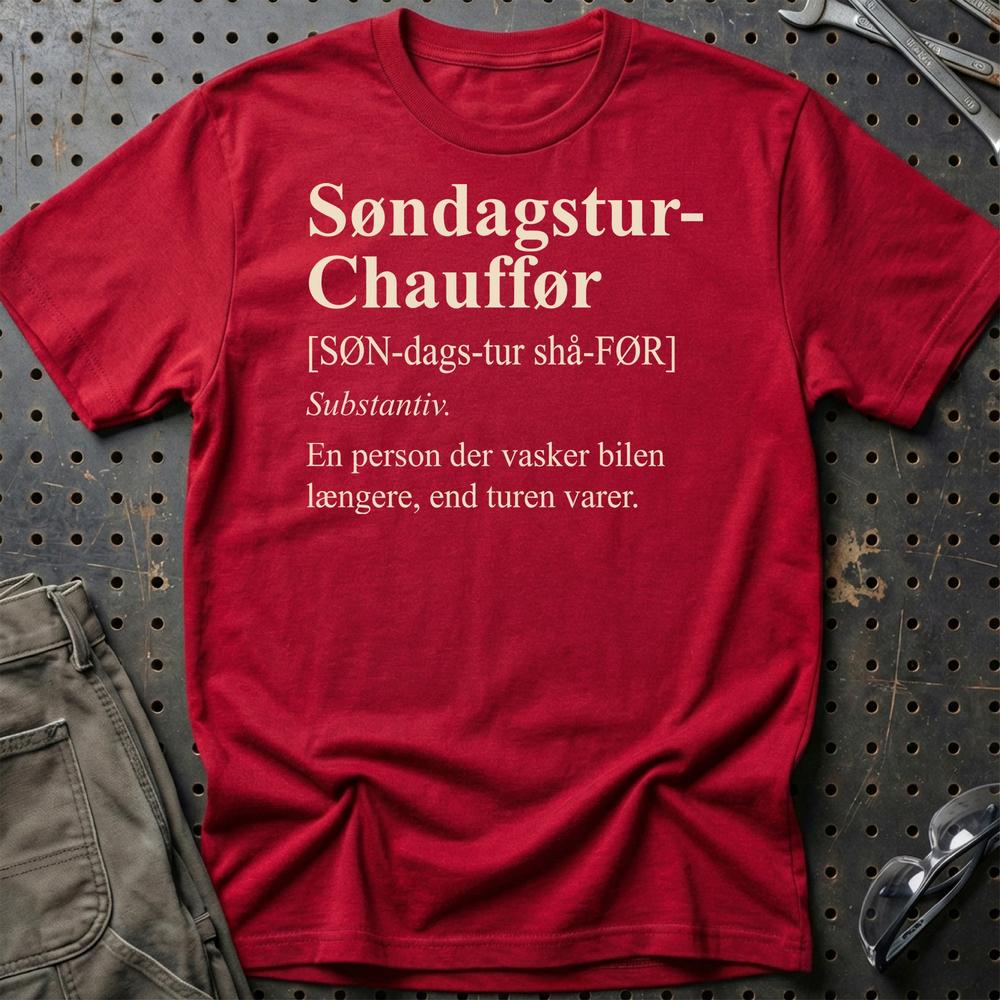 Søndagstur-Chauffør T-Shirt-Beklædning-Garage Culture-Rød-S-Garage Culture Shop- garage - man cave - merchandise